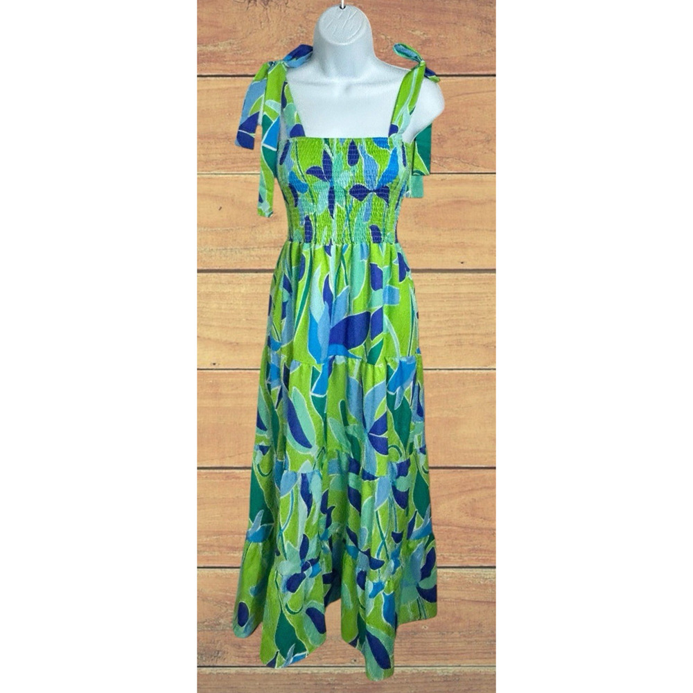 Colorful Print Maxi Sun Dress Sz Medium Smocked Tiered Sleeveless Summer Flowy - Picture 8 of 9